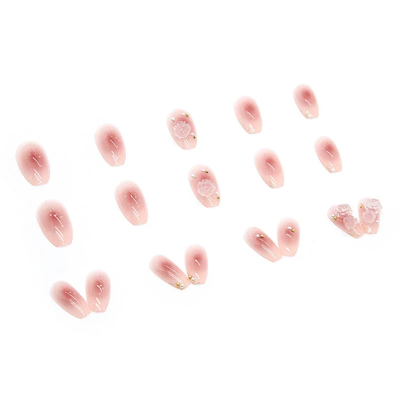 Press-On Nail Set Floral Embellishments Glue-On & Long-Lasting Wear