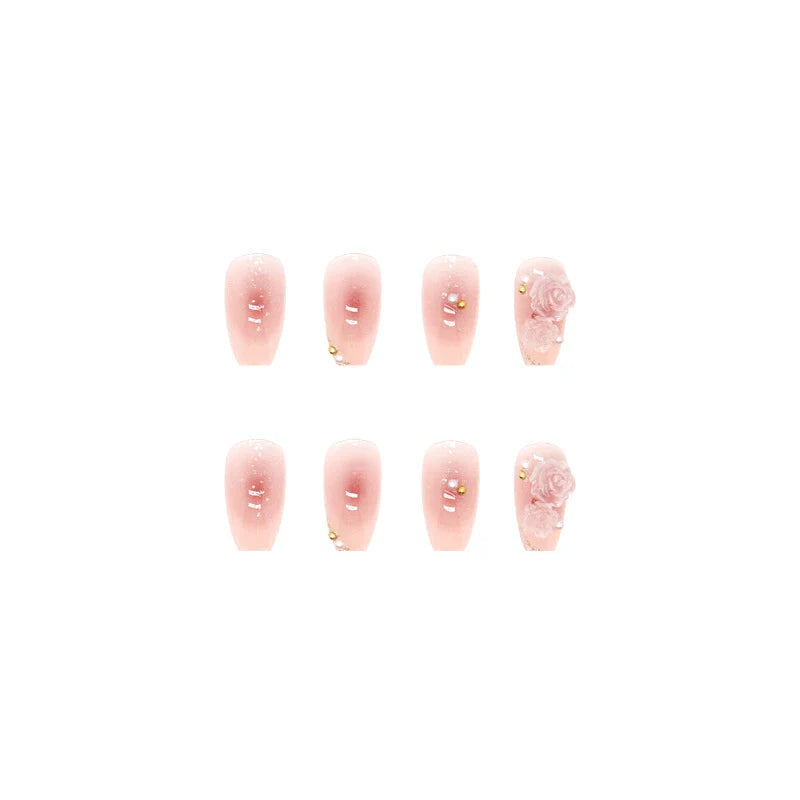 Press-On Nail Set Floral Embellishments Glue-On & Long-Lasting Wear