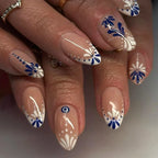 Press-On Nail Set Floral Embellishments Jelly Finish Chip-Resistant