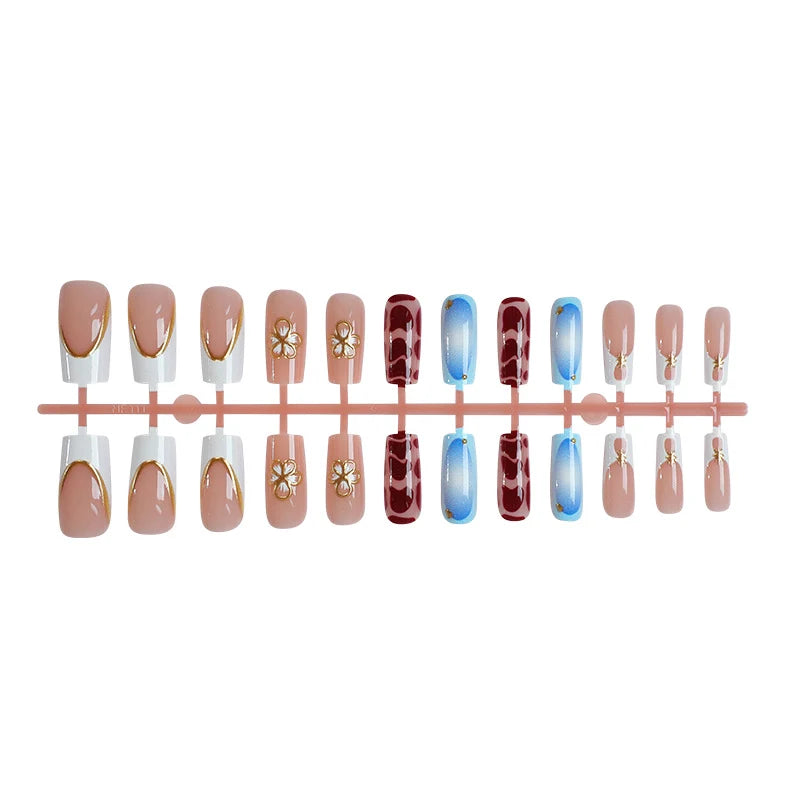 Press-On Nail Set Floral Embellishments & Long-Lasting Wear