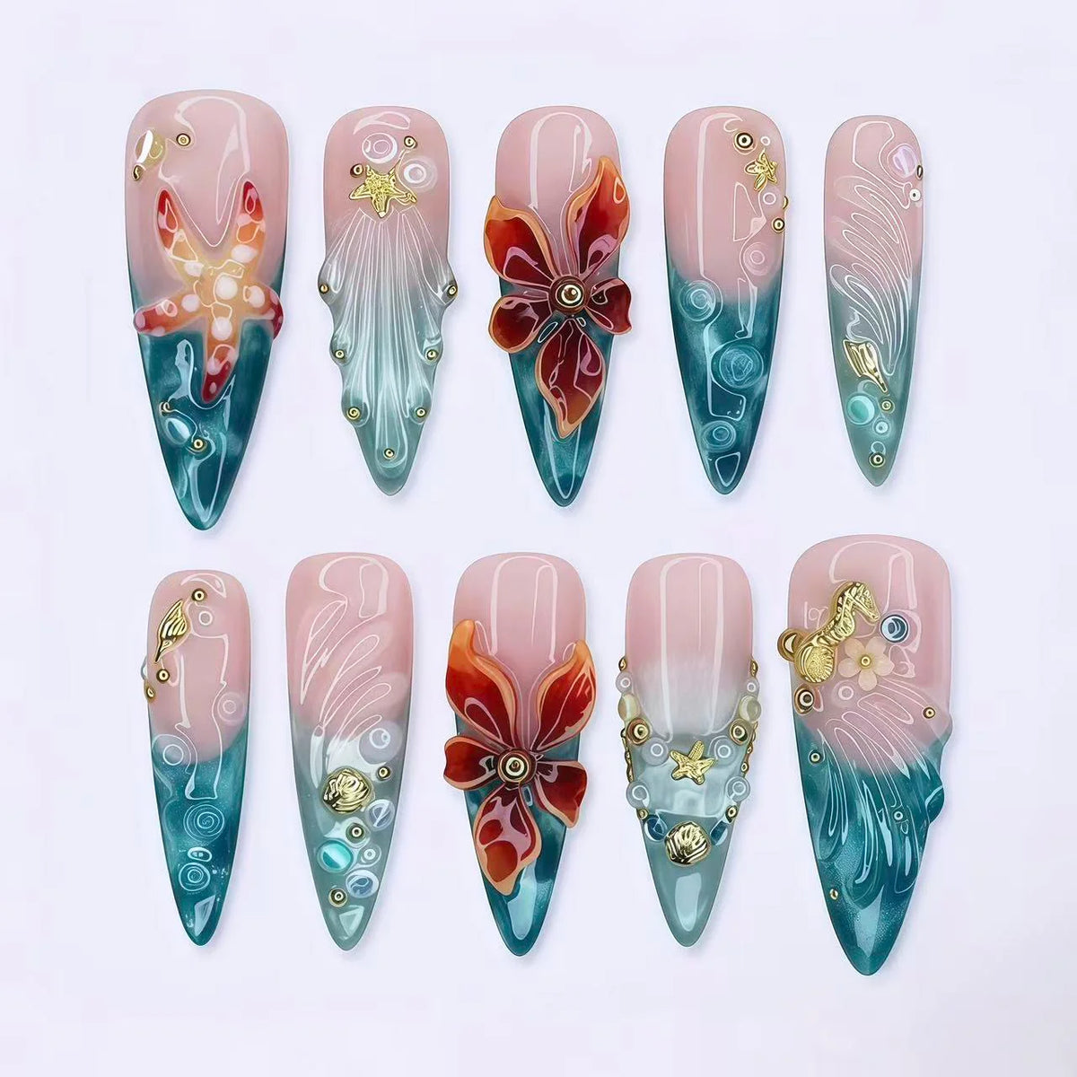 Press-On Nail Set Floral Embellishments & Peel-And-Stick