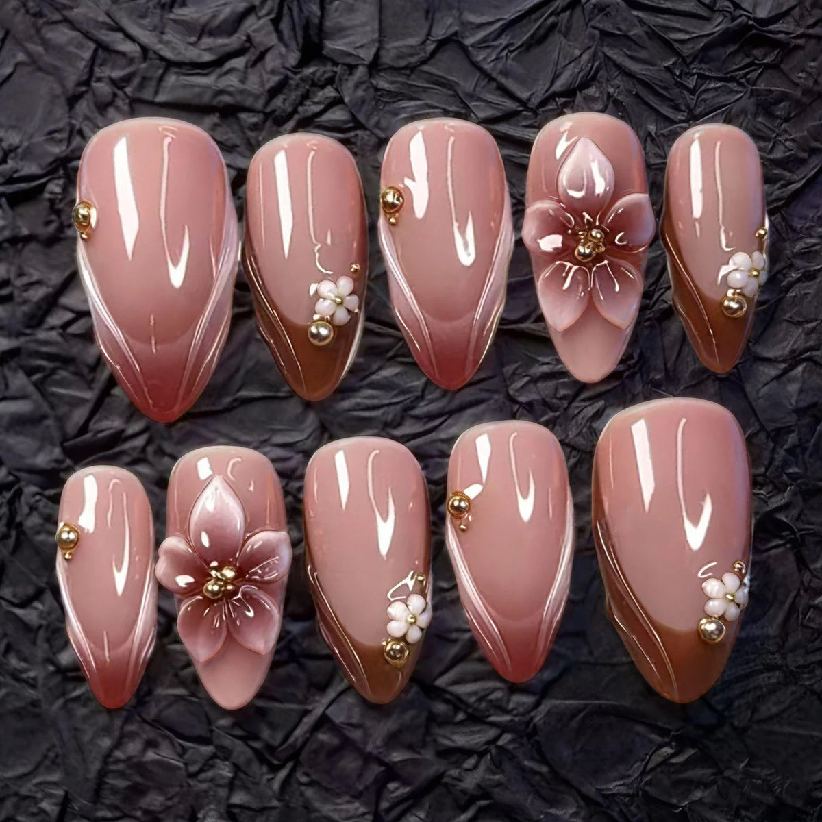 Press-On Nail Set Floral Embellishments Peel & Stick