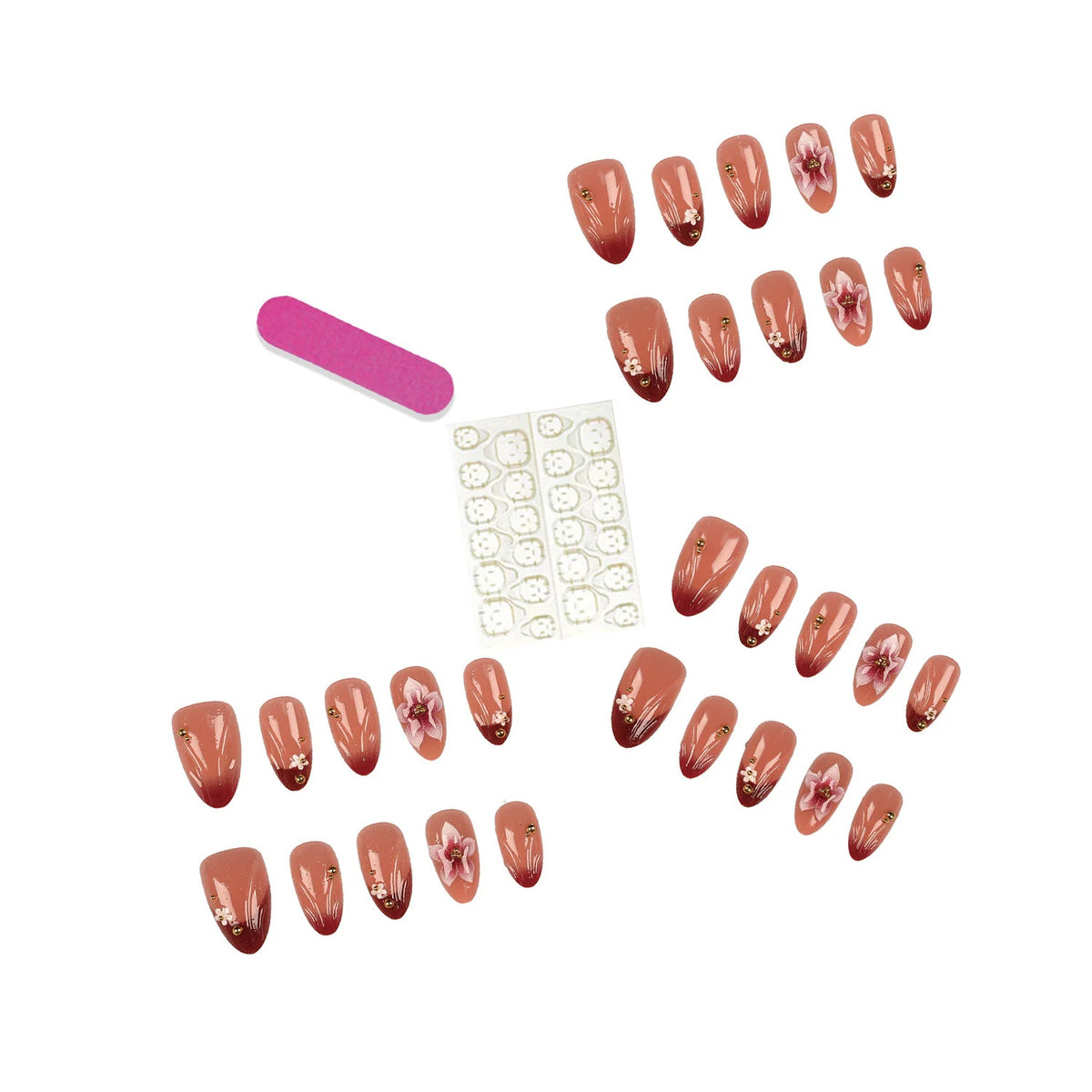 Press-On Nail Set Floral Embellishments Peel & Stick