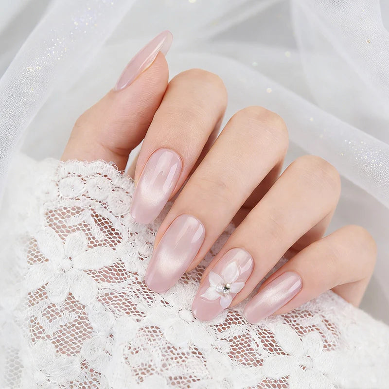 Press-On Nail Set Floral Embellishments Peel & Stick Long-Lasting
