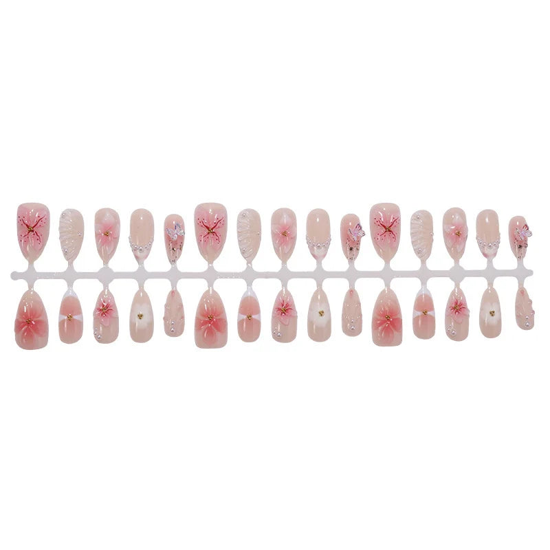 Press-On Nail Set Floral Embellishments & Reusable