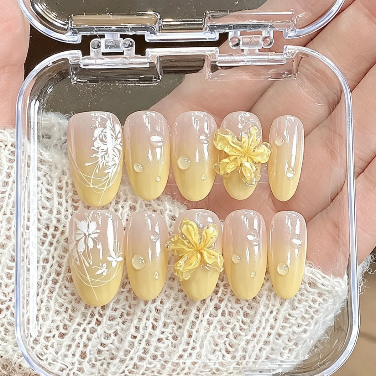 Press-On Nail Set Floral Embossed Durable Multiple Sizes