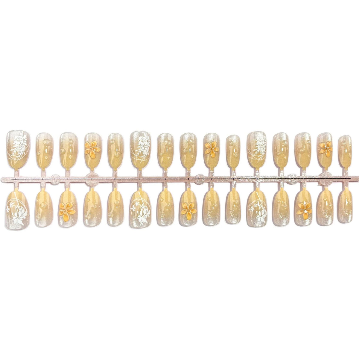 Press-On Nail Set Floral Embossed Durable Multiple Sizes