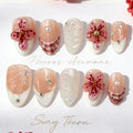 Press-On Nail Set Floral Embossed Multiple Sizes Long-Lasting Wear