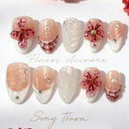 Press-On Nail Set Floral Embossed Multiple Sizes Long-Lasting Wear