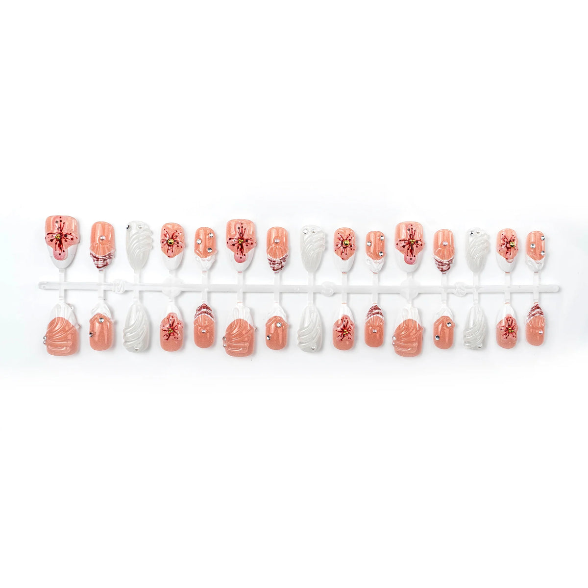 Press-On Nail Set Floral Embossed Multiple Sizes Long-Lasting Wear