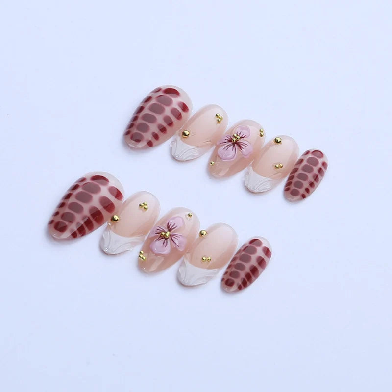 Press-On Nail Set Floral-Embossed Peel & Stick