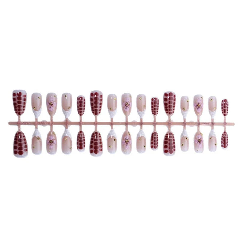 Press-On Nail Set Floral-Embossed Peel & Stick