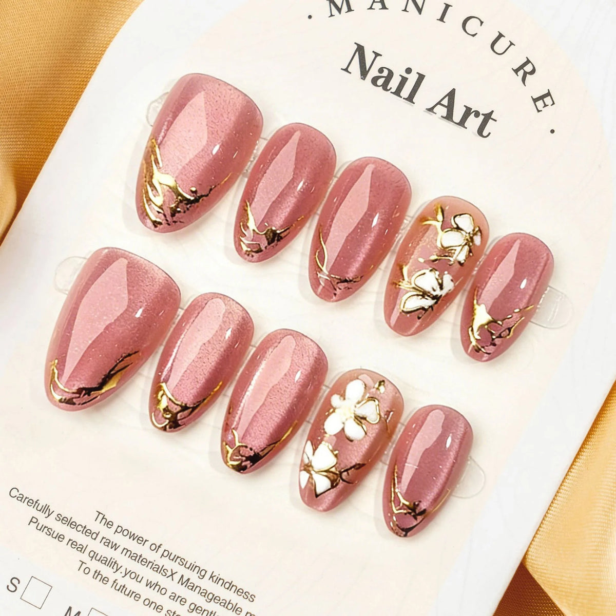 Press-On Nail Set Floral-Embossed Peel & Stick Long-Lasting Wear