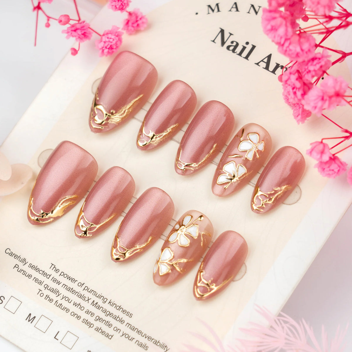 Press-On Nail Set Floral-Embossed Peel & Stick Long-Lasting Wear