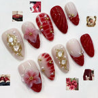 Press-On Nail Set Floral-Embossed Reusable With Applicator Kit