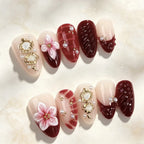 Press-On Nail Set Floral-Embossed Reusable With Applicator Kit