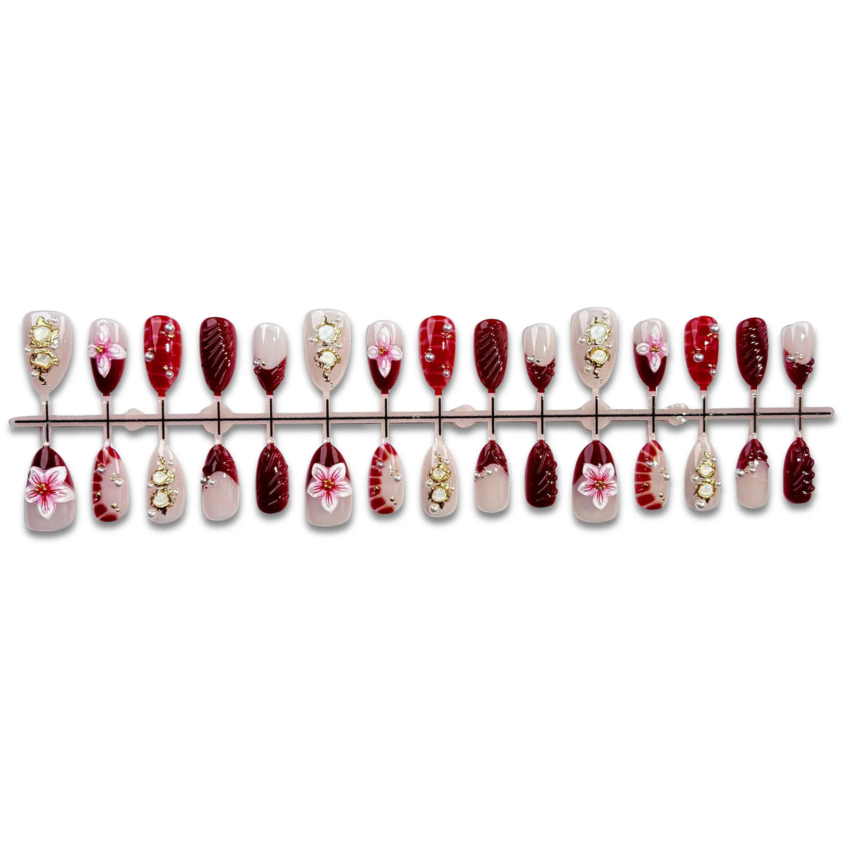 Press-On Nail Set Floral-Embossed Reusable With Applicator Kit