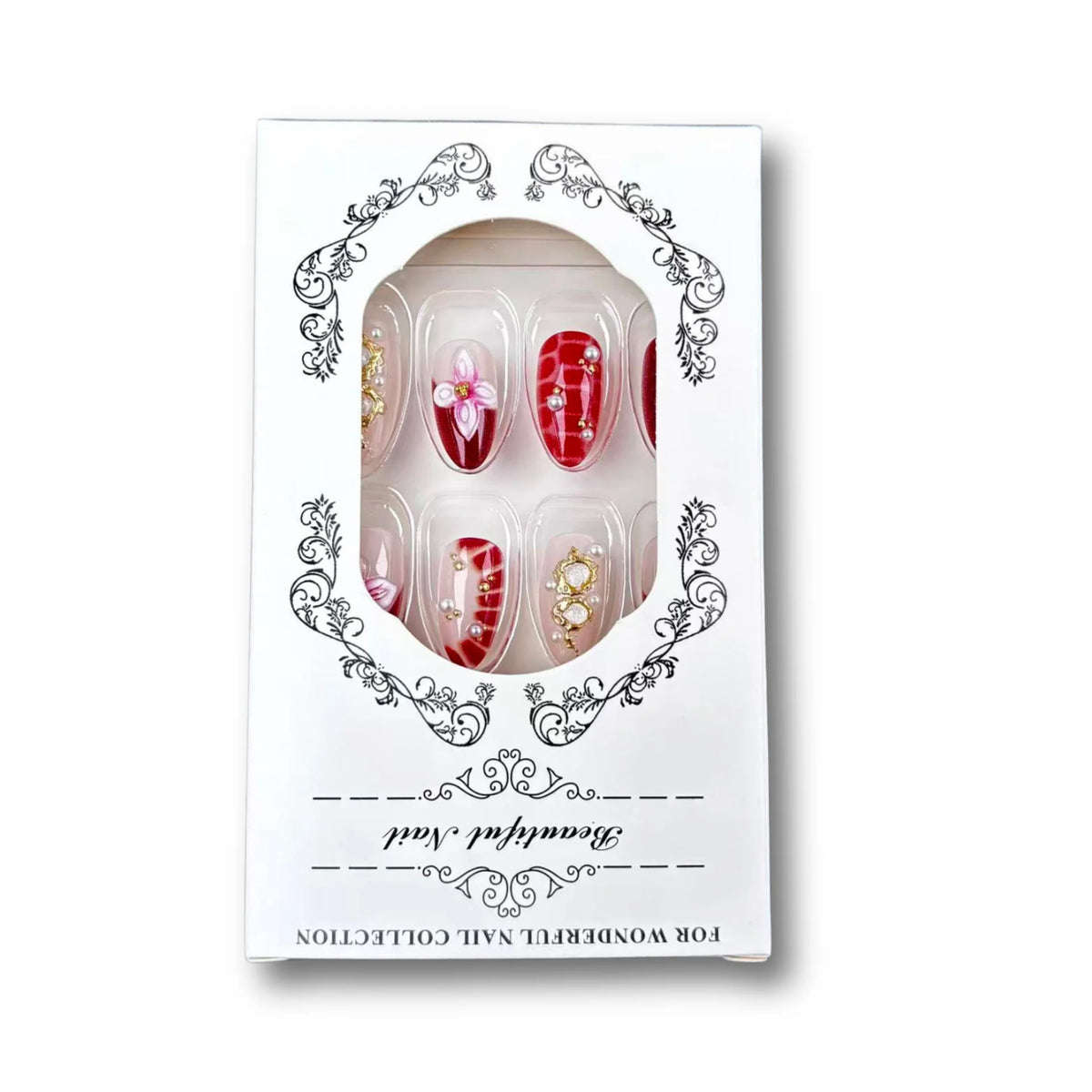 Press-On Nail Set Floral-Embossed Reusable With Applicator Kit