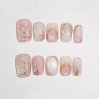 Press-On Nail Set Floral Engraved Easy Application