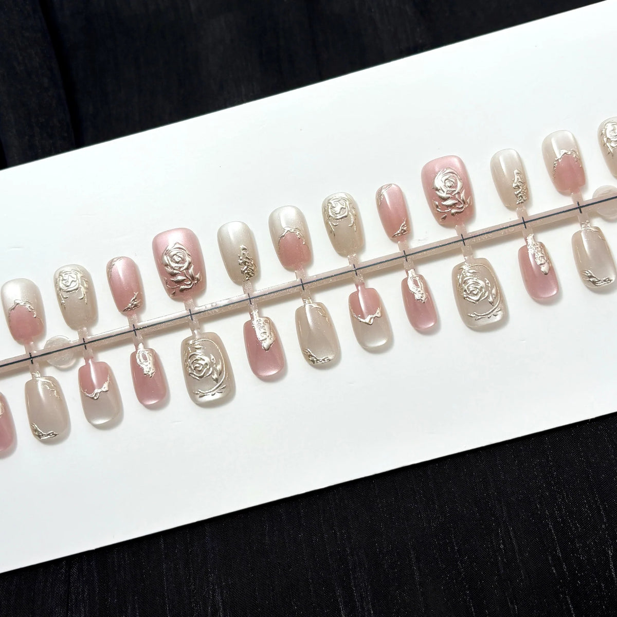 Press-On Nail Set Floral Engraved Easy Application