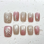 Press-On Nail Set Floral Engraved Easy Application