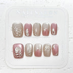 Press-On Nail Set Floral Engraved Easy Application