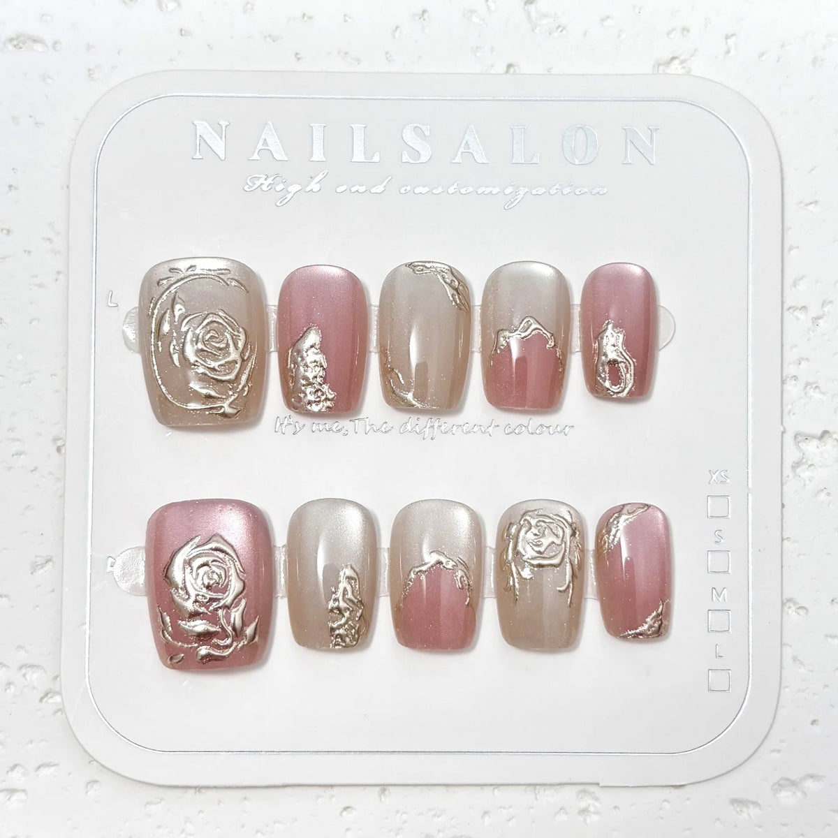 Press-On Nail Set Floral Engraved Easy Application