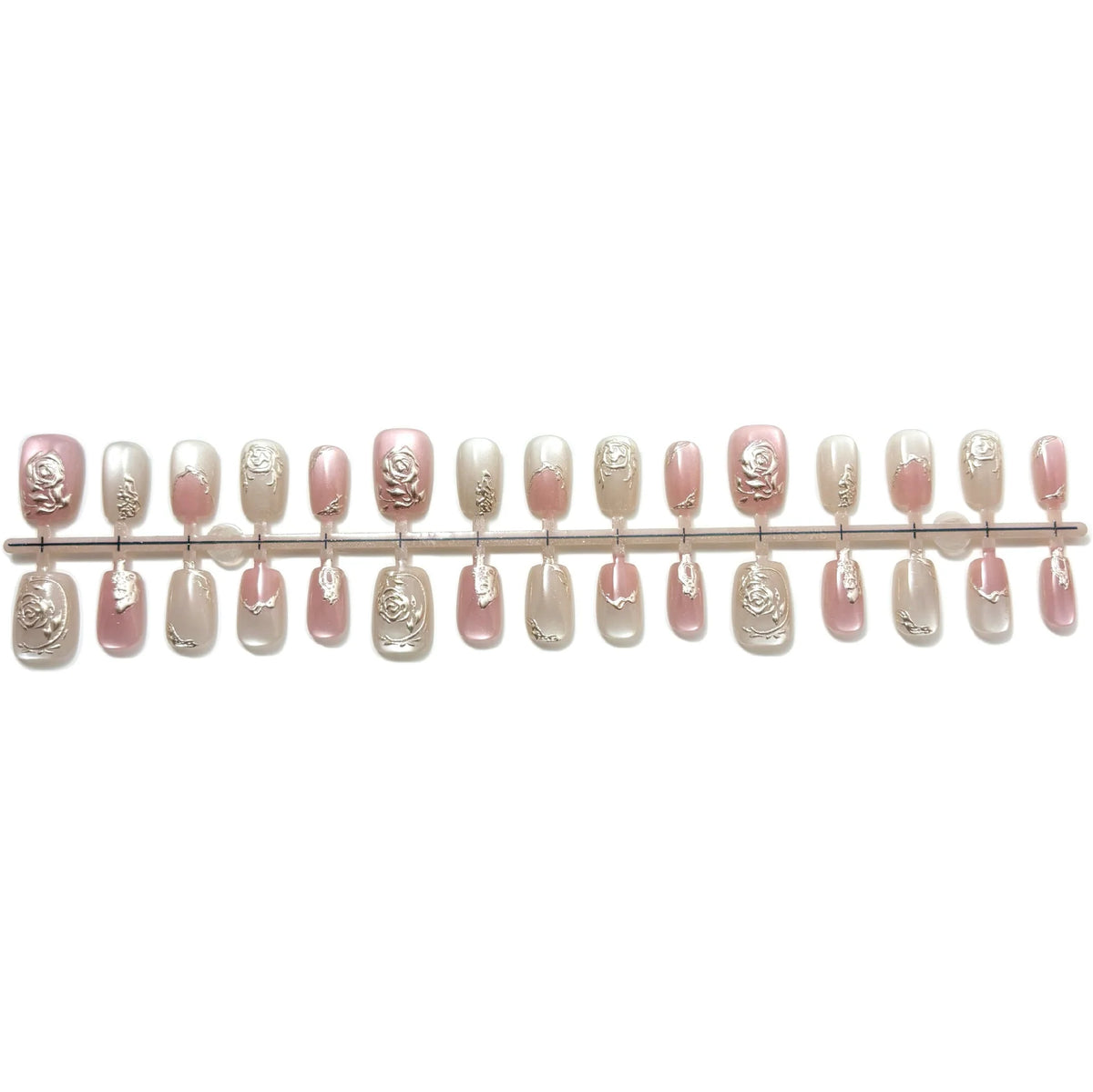 Press-On Nail Set Floral Engraved Easy Application