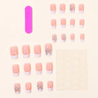 Press-On Nail Set Floral French Tip Reusable