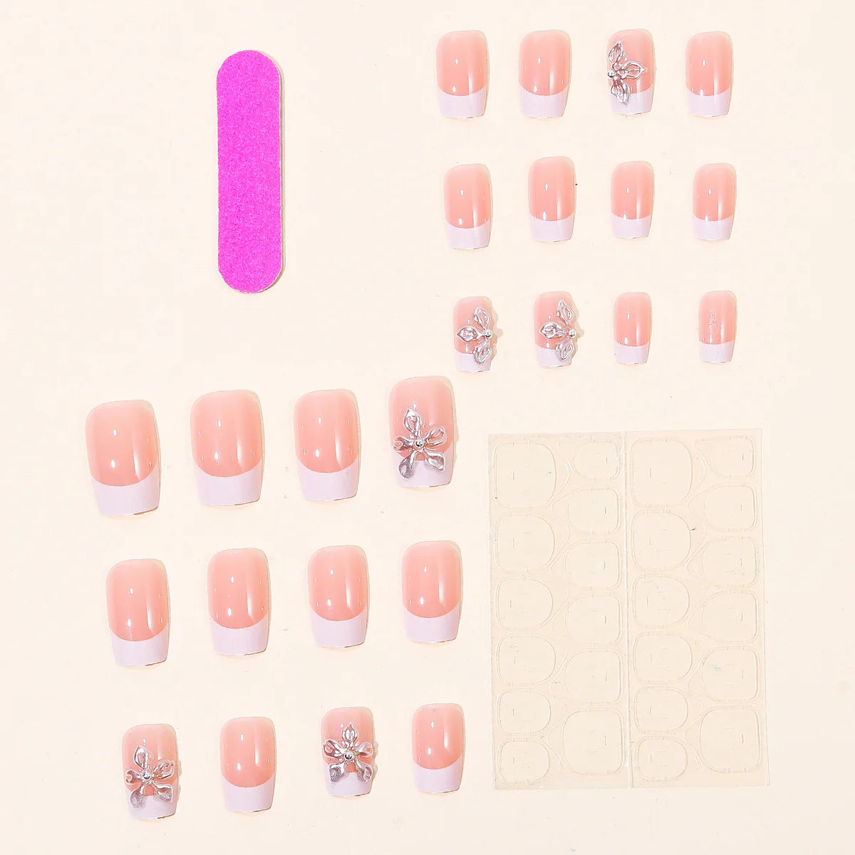 Press-On Nail Set Floral French Tip Reusable