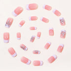 Press-On Nail Set Floral French Tip Reusable
