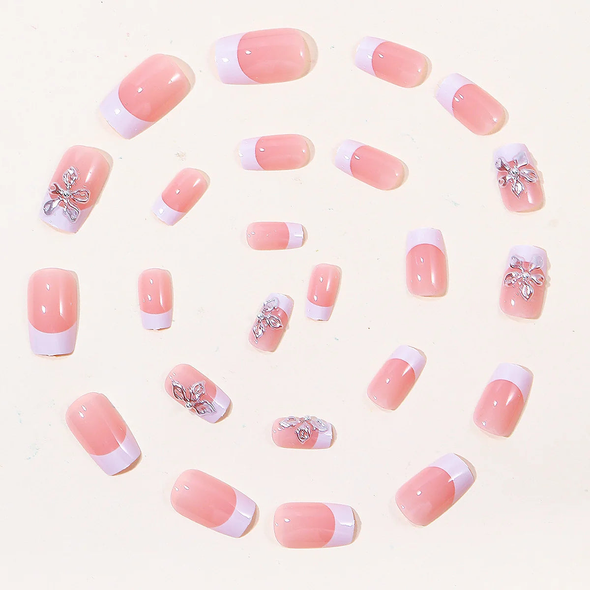 Press-On Nail Set Floral French Tip Reusable
