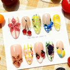 Press-On Nail Set Floral & Fruit Designs Easy Application