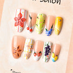 Press-On Nail Set Floral & Fruit Designs Easy Application