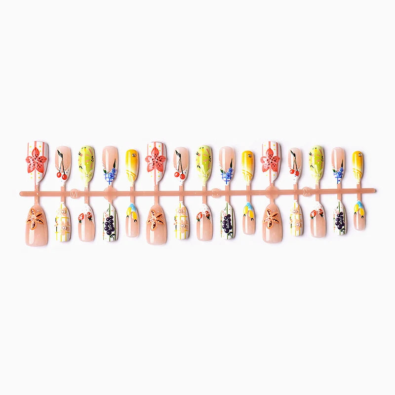 Press-On Nail Set Floral & Fruit Designs Easy Application