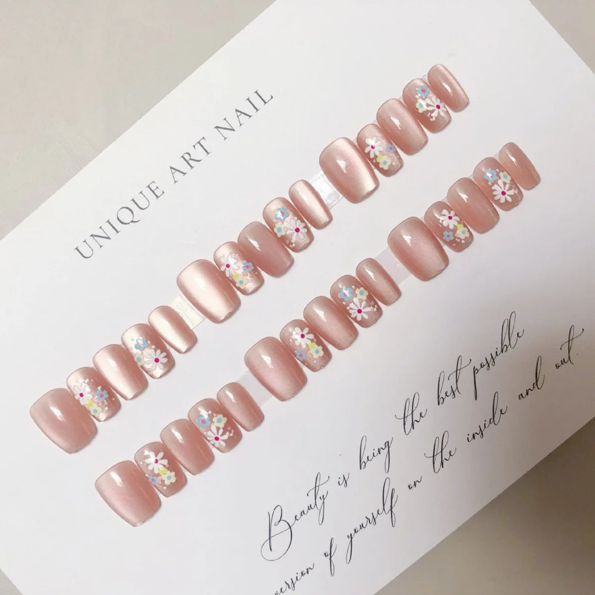Press-On Nail Set Floral Gel Long Lasting Gloss
