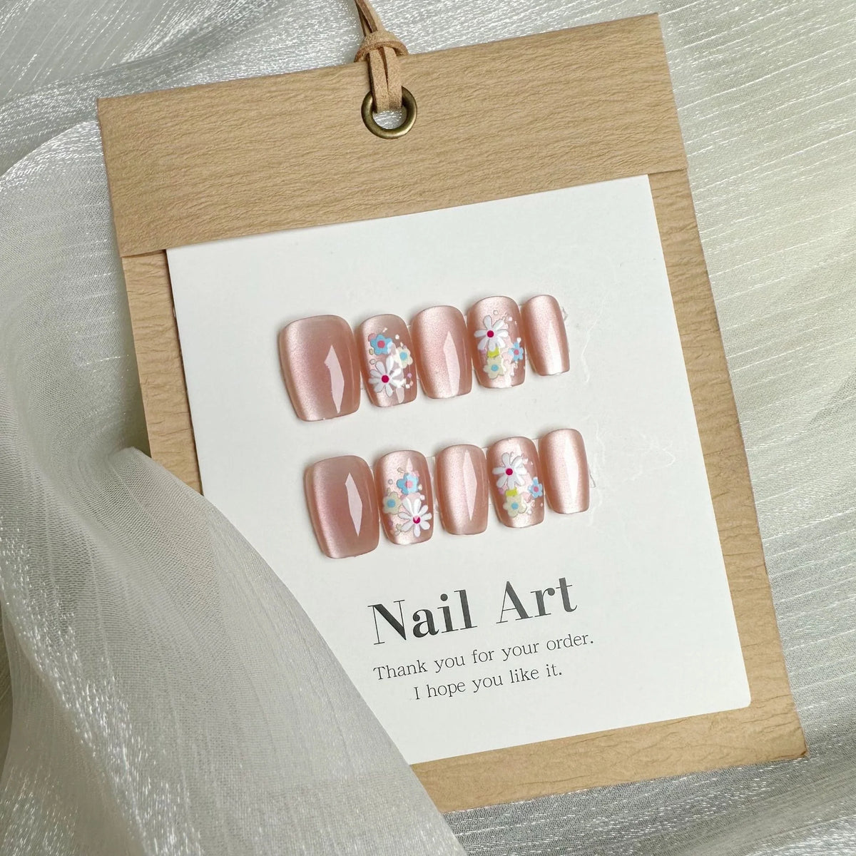 Press-On Nail Set Floral Gel Long Lasting Gloss