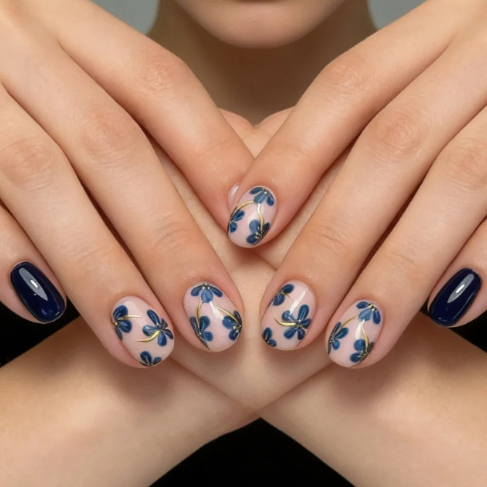 Press-On Nail Set Floral Gel Strips & Scraper