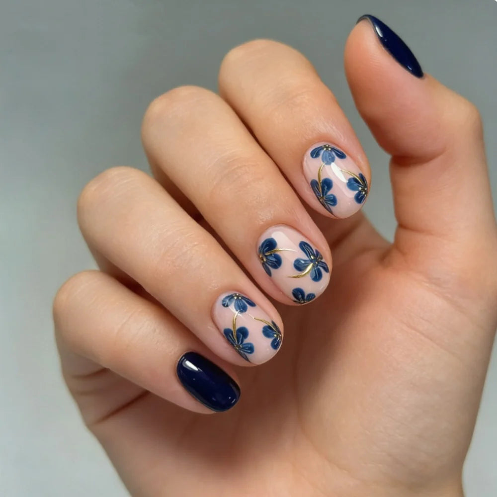 Press-On Nail Set Floral Gel Strips & Scraper
