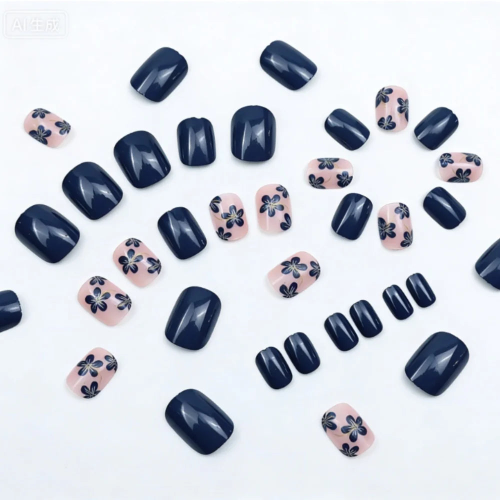 Press-On Nail Set Floral Gel Strips & Scraper