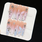 Press-On Nail Set Floral & Gem Accents Custom Fit