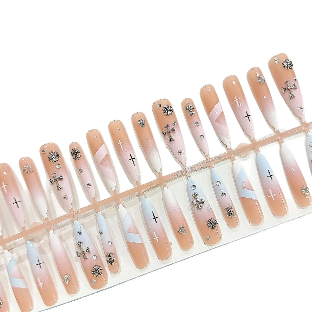 Press-On Nail Set Floral & Gem Accents Custom Fit