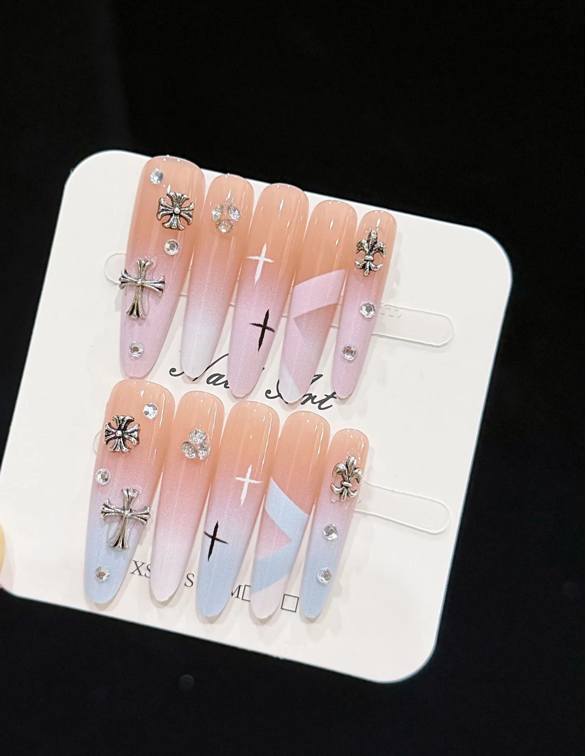 Press-On Nail Set Floral & Gem Accents Custom Fit