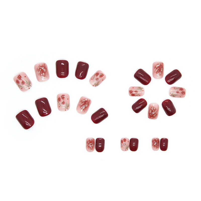 Press-On Nail Set Floral & Gem Accents Easy Application
