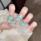 Press-On Nail Set Floral & Gem Accents Easy Application