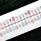 Press-On Nail Set Floral & Gem Accents Easy Application