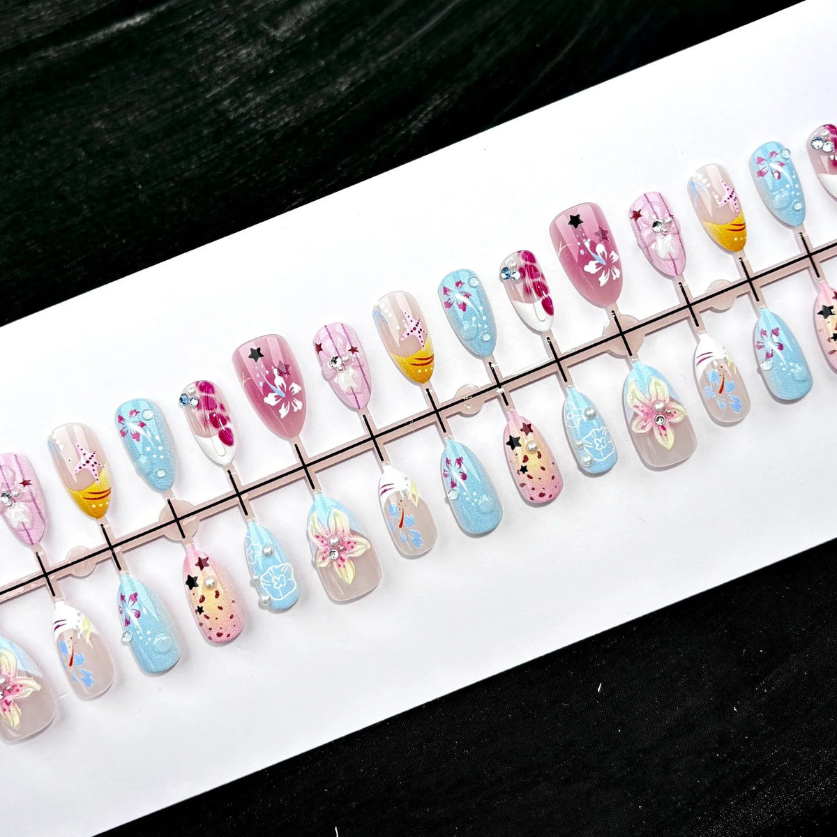 Press-On Nail Set Floral & Gem Accents Easy Application