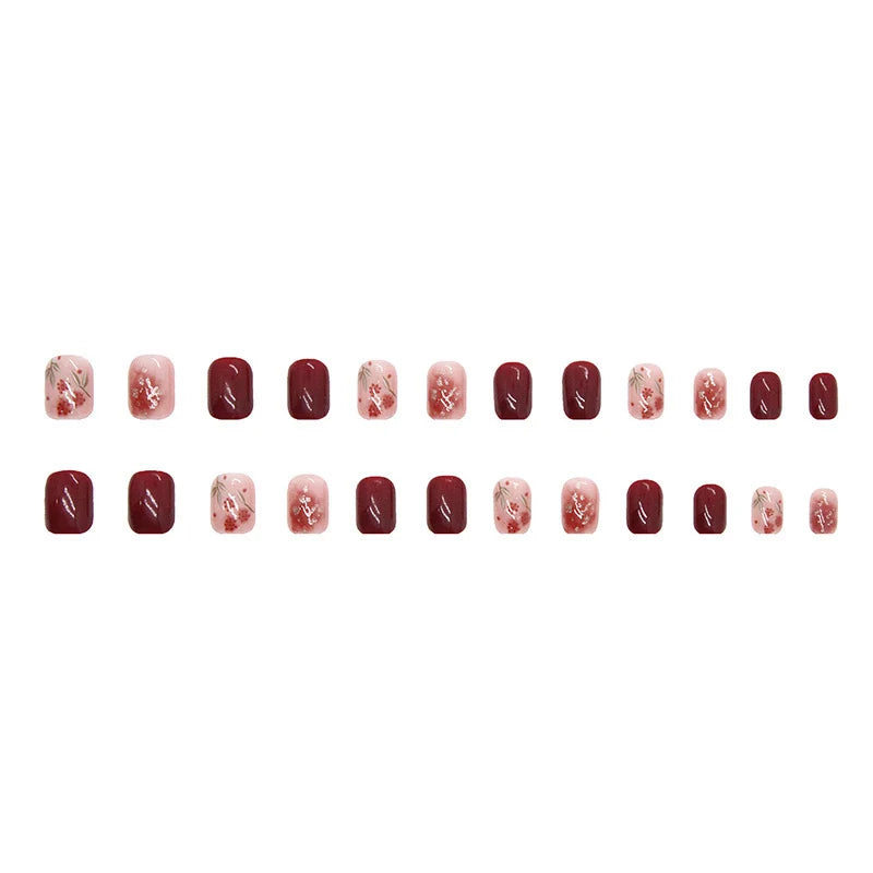 Press-On Nail Set Floral & Gem Accents Easy Application