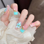 Press-On Nail Set Floral & Gem Accents Easy Application