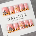 Press-On Nail Set Floral Gem Accents Glue-Free